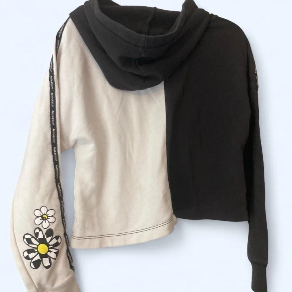 Justice Black and White Kids Hoodie with smiley face and daisy design L